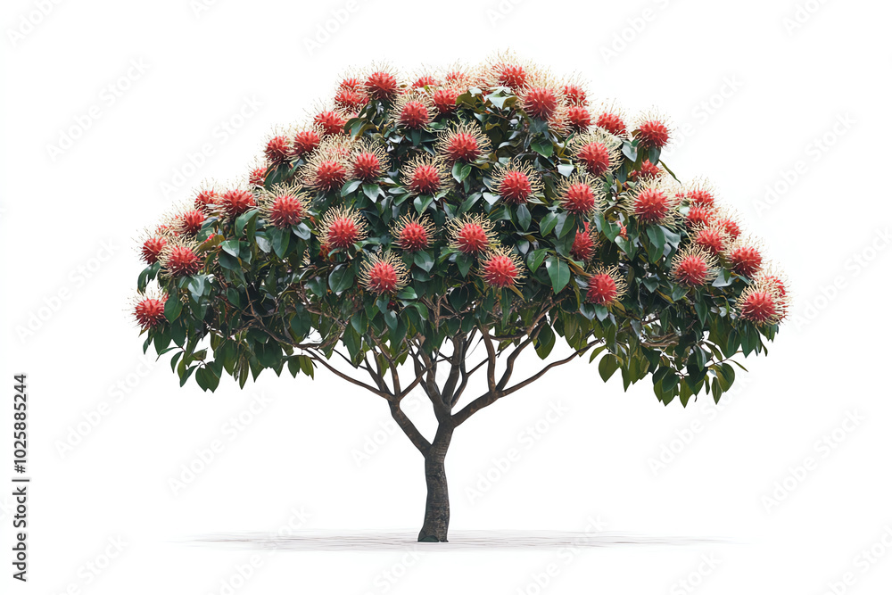 Fototapeta premium Vibrant flowering tree, white isolate background.