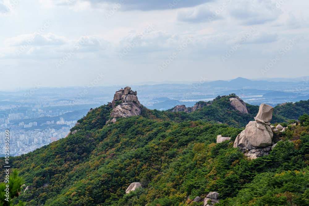 Scenic view of Mt.Bukhansan National Park against sky Scenic view of Mt.Bukhansan National Park against sky