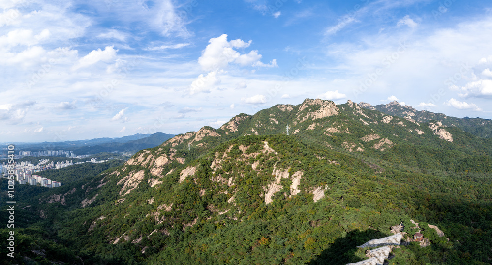 Scenic view of Mt.Bukhansan National Park against sky Scenic view of Mt.Bukhansan National Park against sky