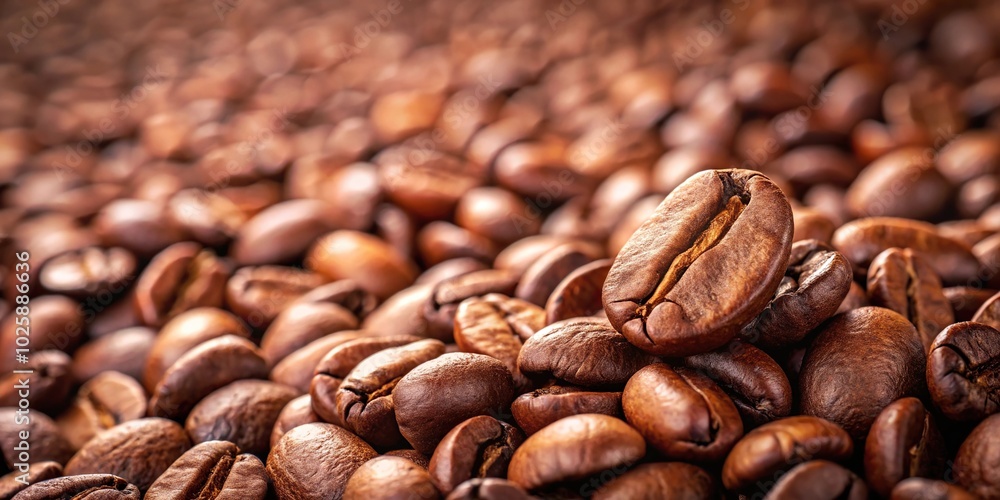 Fototapeta premium Coffee beans background with a worm's eye view perspective
