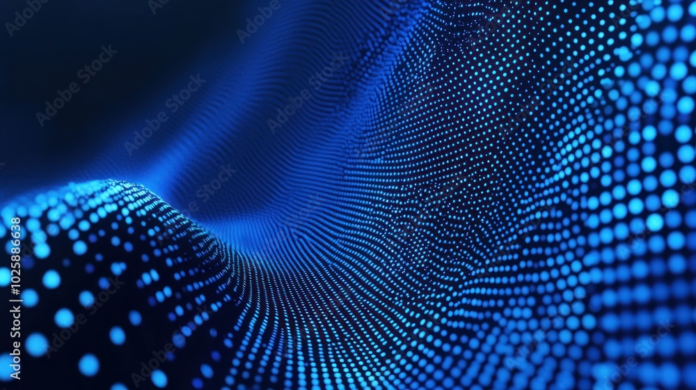 Abstract representation of digital waves with blue dots creating a sense of depth. Abstract representation of digital waves with blue dots creating a sense of depth.