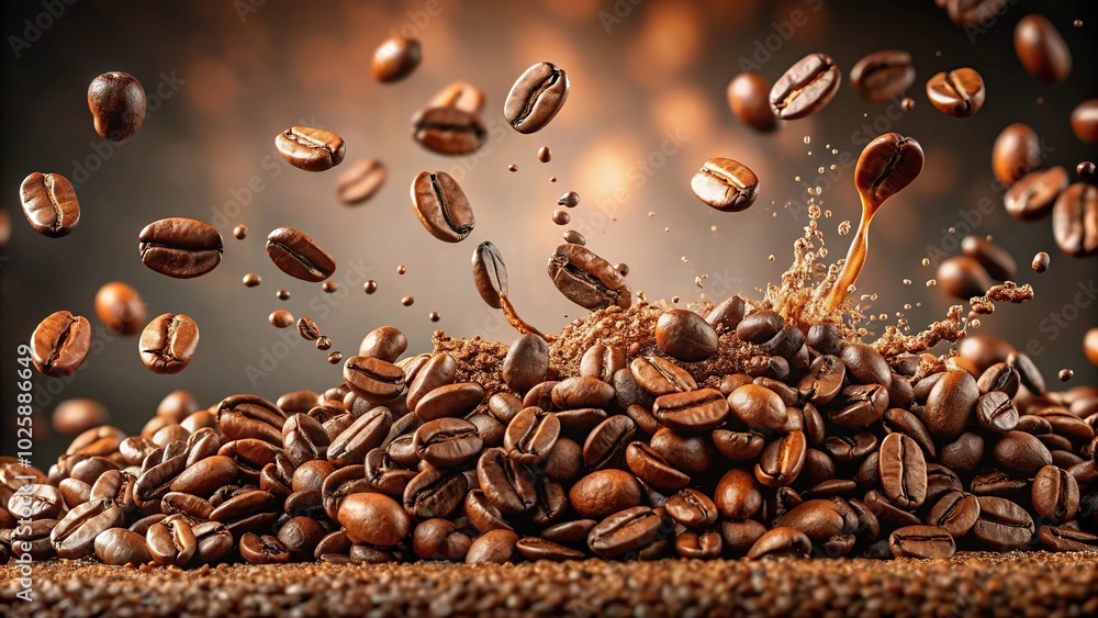 Obraz premium Coffee beans cascading with splash