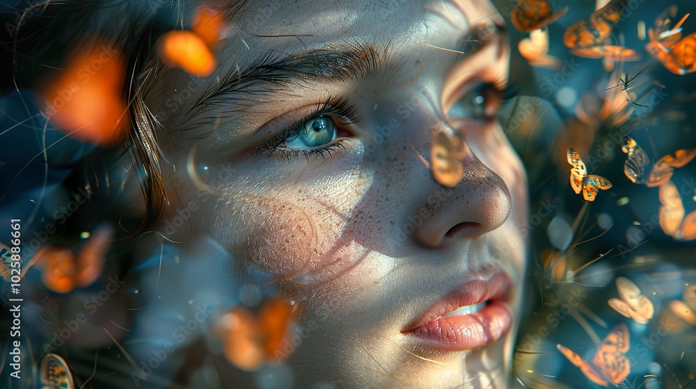 Woman with Butterflies: A Dreamy Portrait Woman with Butterflies: A Dreamy Portrait