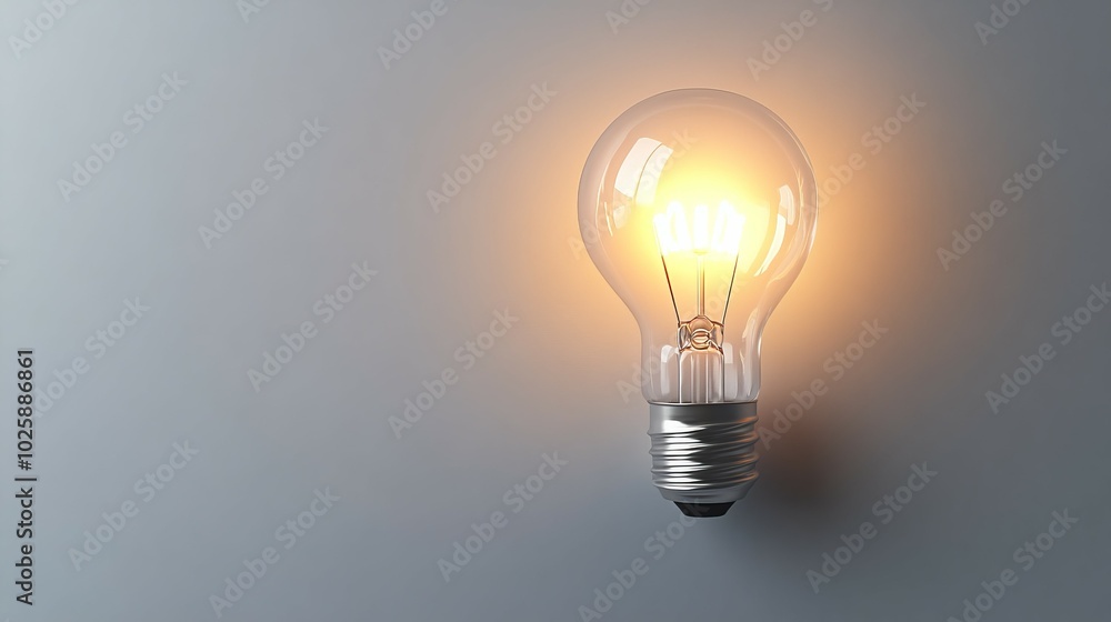A light bulb illuminates a white wall. A light bulb illuminates a white wall.