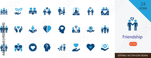 Friendship  icon set. containing connecting, community,  buddy, relationship, unity, warmth and more vector illustration