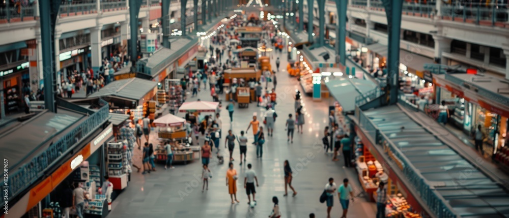 Bustling market scene with diverse shoppers exploring varied stalls under a vast, airy structure, brimming with dynamic interactions. Bustling market scene with diverse shoppers exploring varied stalls under a vast, airy structure, brimming with dynamic interactions.