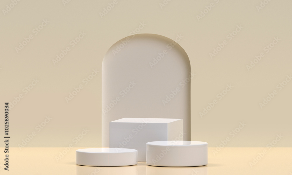 White product display podium in studio room, pastel beige color for display presentation White product display podium in studio room, pastel beige color for display presentation