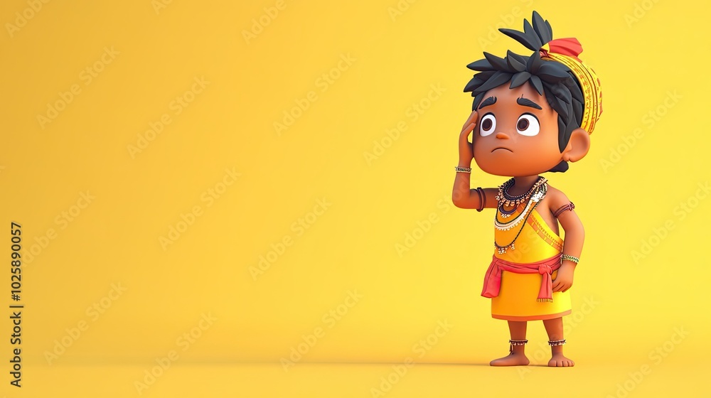 A 3D Indian cartoon character lost in thought, holding their head, with ample copy space. A 3D Indian cartoon character lost in thought, holding their head, with ample copy space.