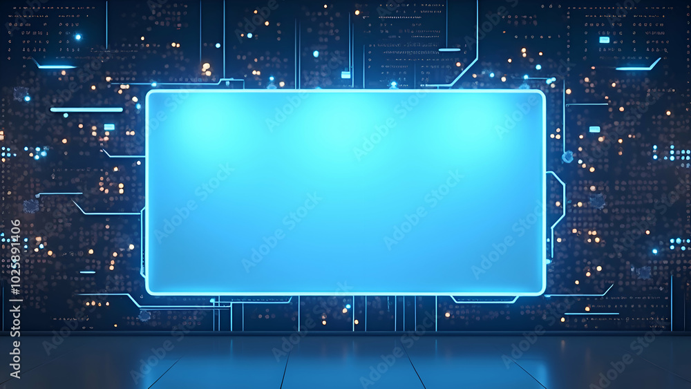 Billboard in the night with blank space and tech background Billboard in the night with blank space and tech background