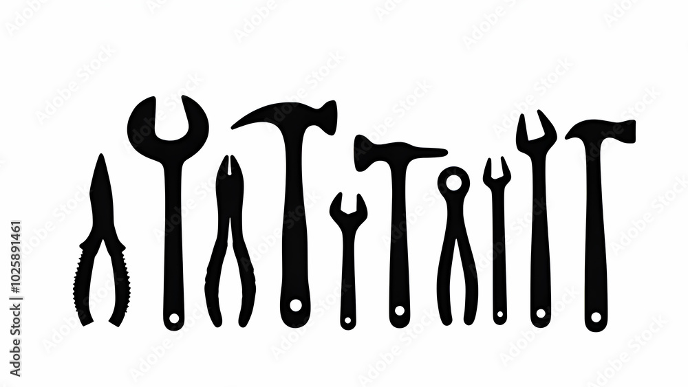 Set of tools illustrated on white Set of tools illustrated on white