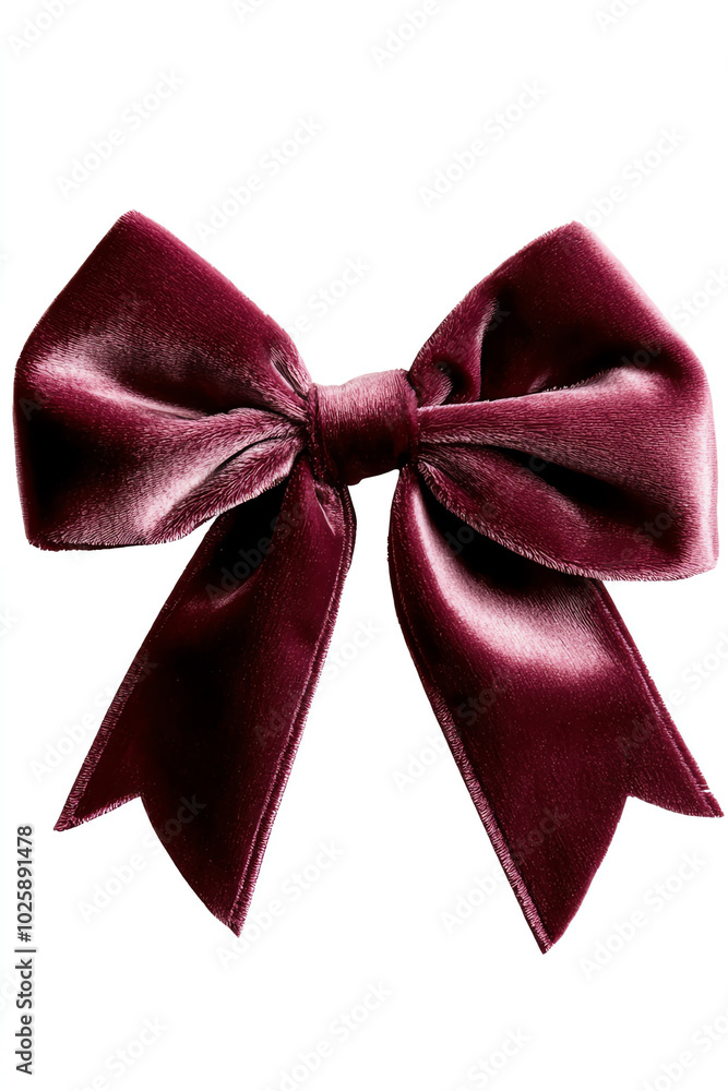 Naklejka premium Elegant burgundy satin ribbon bow on white background