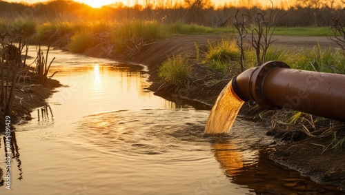 Wastewater is released into natural water sources, causing pollution. photo