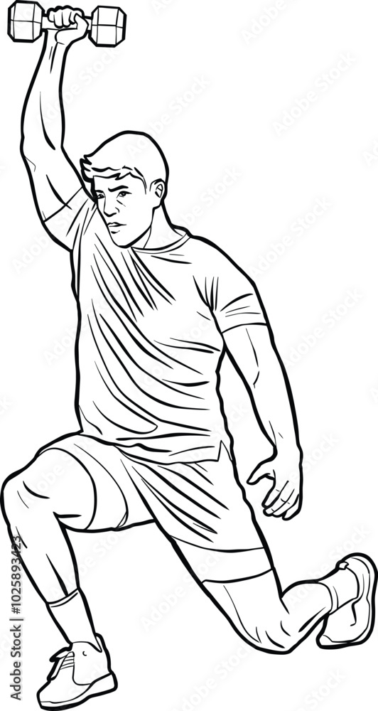 Fototapeta premium Athlete Performing Dumbbell Exercise in Dynamic Pose line