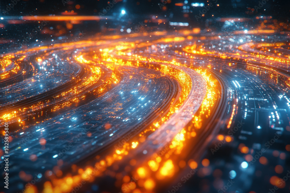 Abstract Futuristic Lightscape with Fiery Paths Abstract Futuristic Lightscape with Fiery Paths