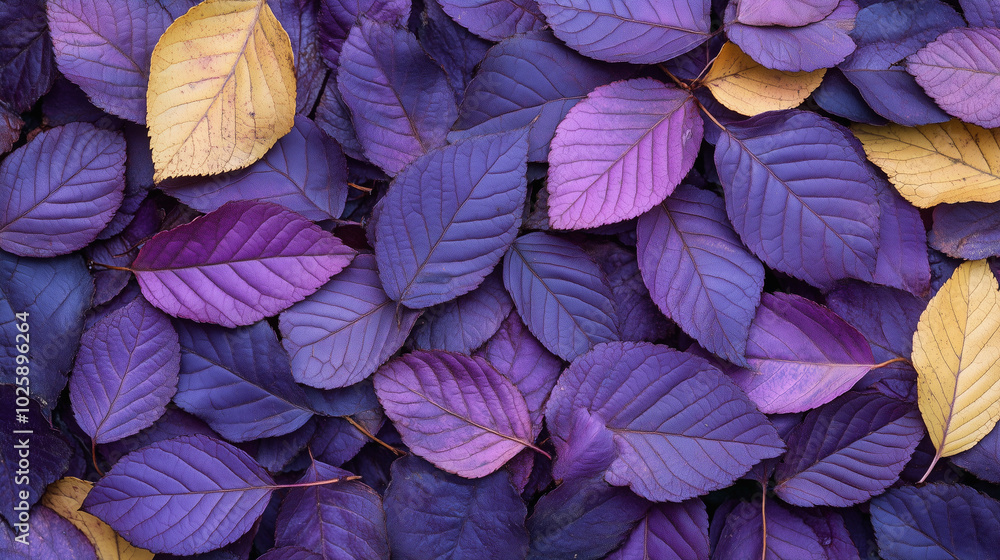 Vibrant purple and yellow leaves in an Italian plum color palette Vibrant purple and yellow leaves in an Italian plum color palette