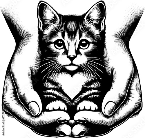 pet in human hand black and white image