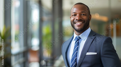 Happy African American Businessman in Formal Suit, Business Theme, Formal Suit, Happiness