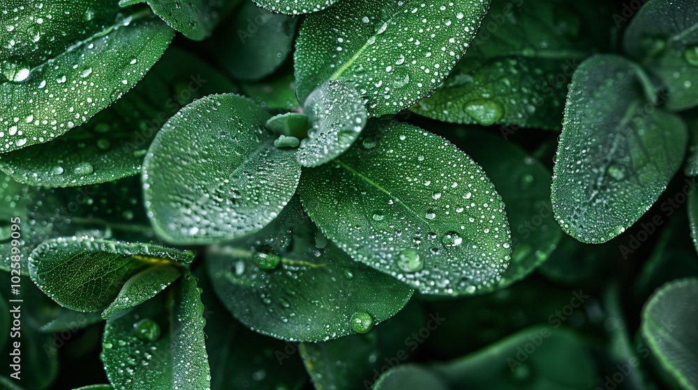 Fototapeta premium close up of Water drop on green leaves, Green Leaf Background