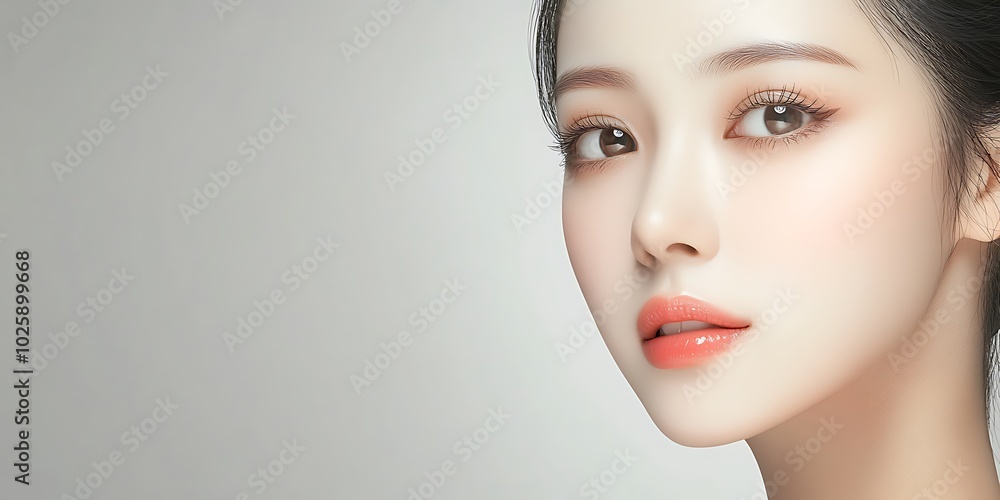 Fototapeta premium Close up of asian woman face. beauty fashion model with natural makeup and skin care concept