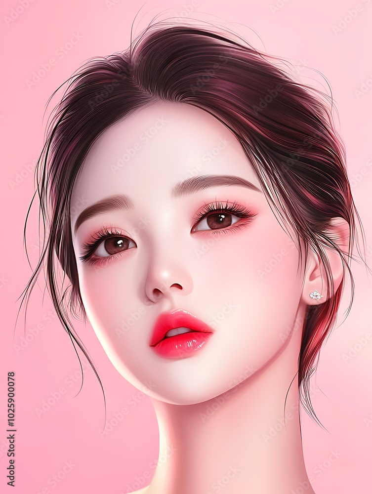 Close up of asian woman face. beauty fashion model with natural makeup and skin care concept Close up of asian woman face. beauty fashion model with natural makeup and skin care concept