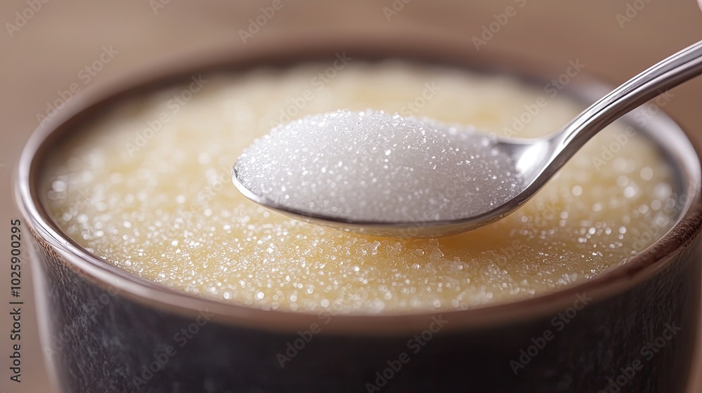 Granulated Sugar in Bowl with Spoon Granulated Sugar in Bowl with Spoon