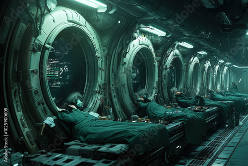 Spaceship Crew in Cryogenic Sleep Chamber  photo