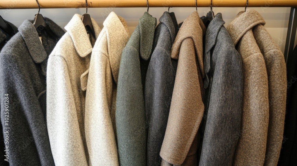 Stylish Collection of Wool Coats on Hanger Stylish Collection of Wool Coats on Hanger