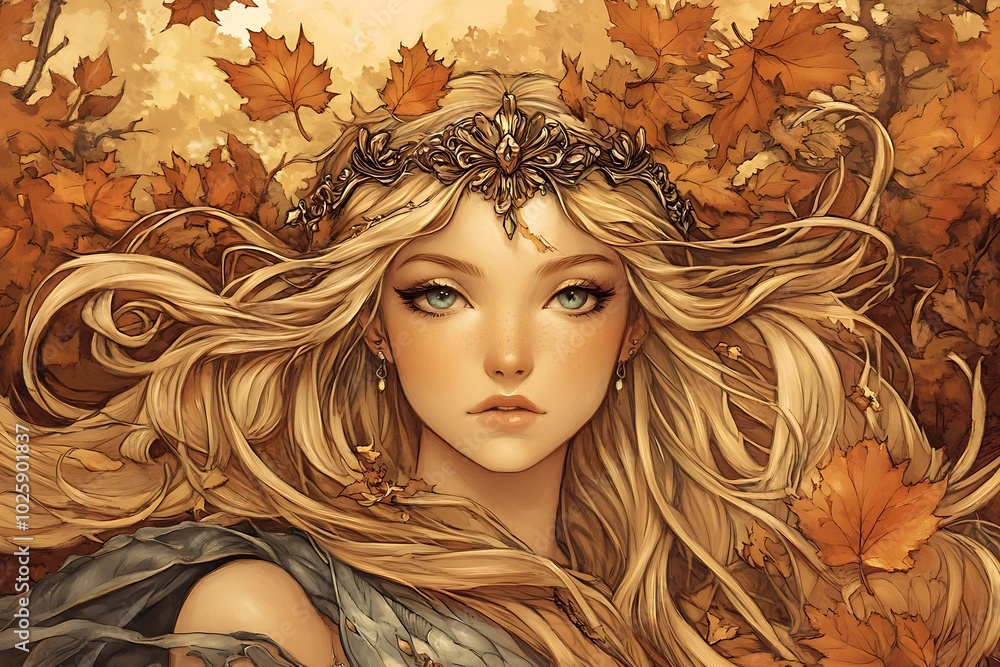 A beautiful princess in autumn forest A beautiful princess in autumn forest