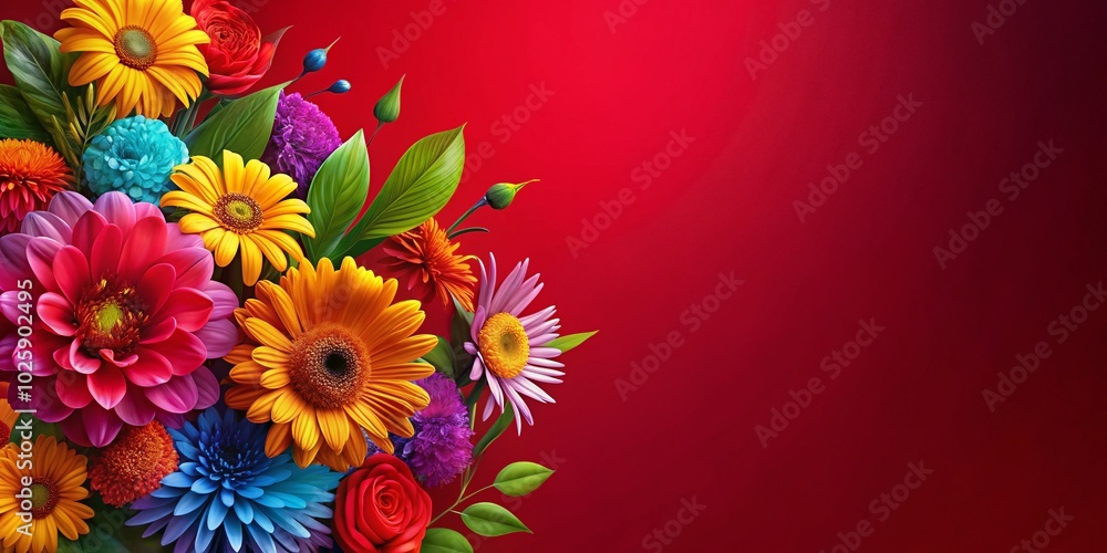 Obraz premium Abstract Flower Illustration Wallpaper on Red Background for Modern Decor