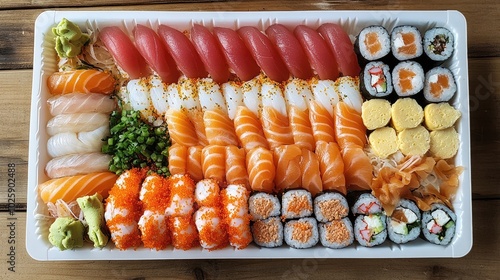 Fresh Sushi Platter on Wooden Table