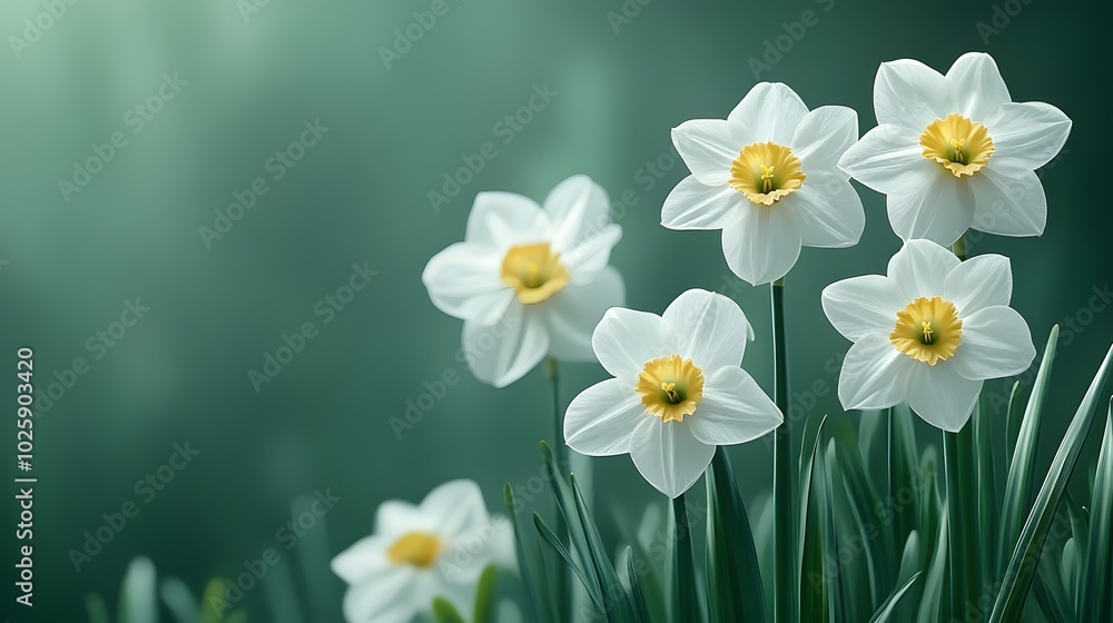 Soft and delicate narcissus and holly blossoms in a dreamy watercolor background Soft and delicate narcissus and holly blossoms in a dreamy watercolor background
