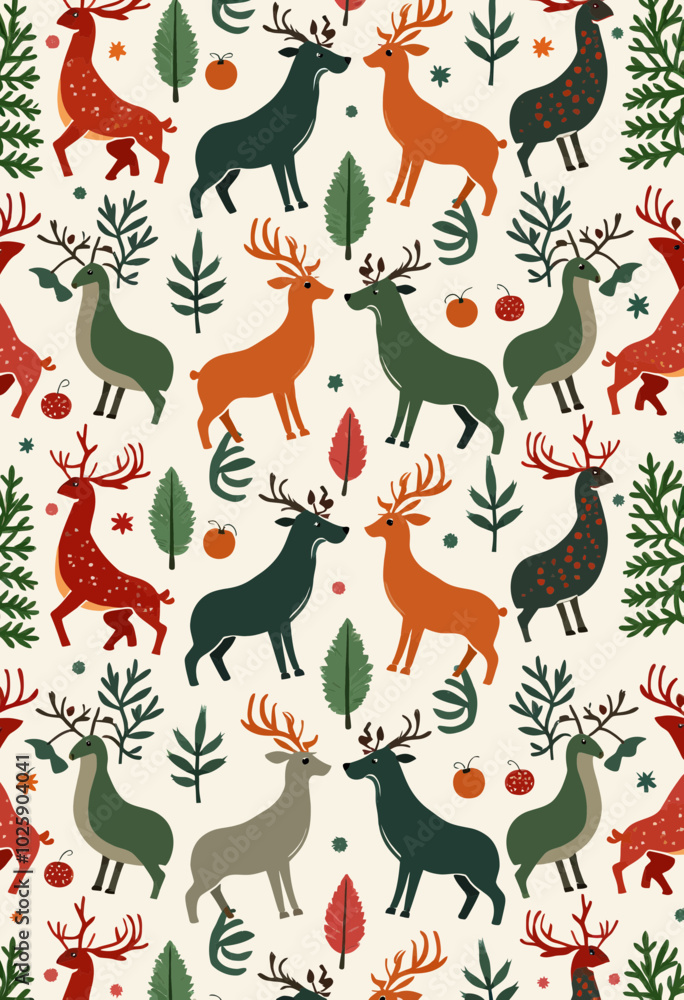 Festive Animal and Leaf Pattern for Christmas Celebrations: Perfect for Wrapping Paper and Cards Festive Animal and Leaf Pattern for Christmas Celebrations: Perfect for Wrapping Paper and Cards
