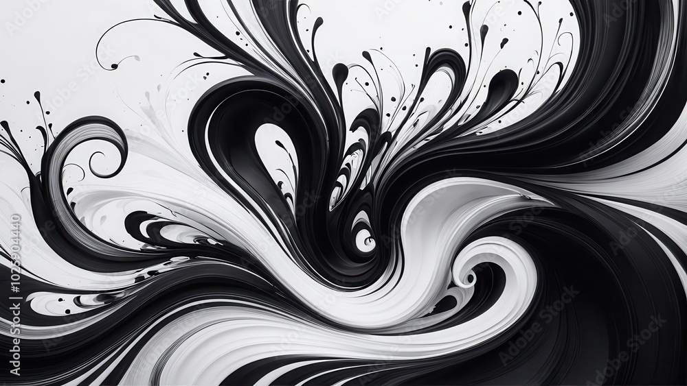 Abstract black and white swirling patterns with fluid shapes and dynamic movement. Abstract black and white swirling patterns with fluid shapes and dynamic movement.