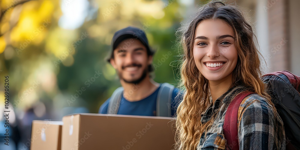 young couple carries boxes into their new home, capturing the excitement and fresh start of moving into a new space together. young couple carries boxes into their new home, capturing the excitement and fresh start of moving into a new space together.