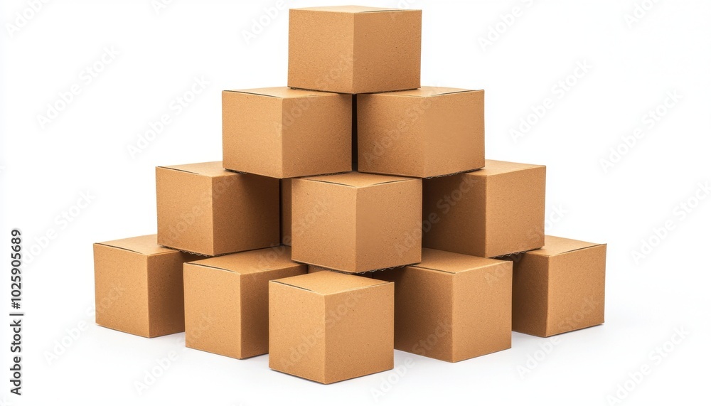 A stack of cardboard boxes arranged in a pyramid shape, typically used for storage or shipping. A stack of cardboard boxes arranged in a pyramid shape, typically used for storage or shipping.