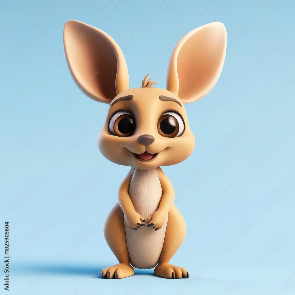 Adorable 3D Cartoon Kangaroo with Big Eyes and a Smiling Face on a Blue Background. Adorable 3D Cartoon Kangaroo with Big Eyes and a Smiling Face on a Blue Background.