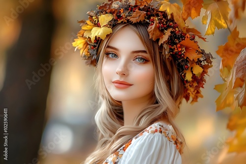 A beautiful woman in autumn forest