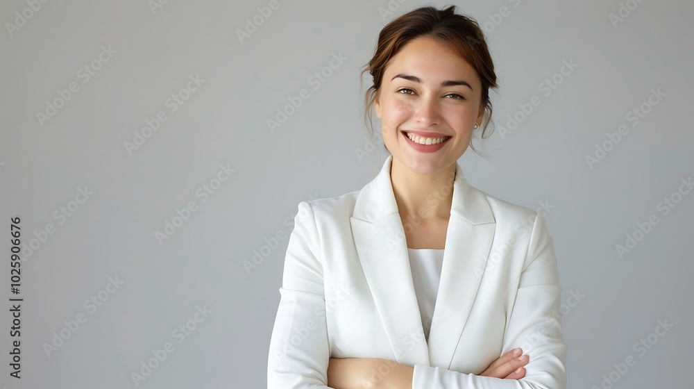 Happy Woman in Casual Outfit, Smiling at Camera, Business Theme, Portrait Shot, Plain Office Background, Casual Outfit Happy Woman in Casual Outfit, Smiling at Camera, Business Theme, Portrait Shot, Plain Office Background, Casual Outfit