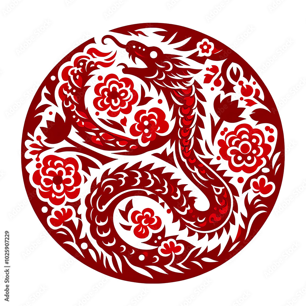 A red animal silhouette in the shape of a snake, influenced by Japanese woodcut prints and natural symbolism, reflects cultural themes evoking the spirit of the Chinese New Year isolated PNG A red animal silhouette in the shape of a snake, influenced by Japanese woodcut prints and natural symbolism, reflects cultural themes evoking the spirit of the Chinese New Year isolated PNG