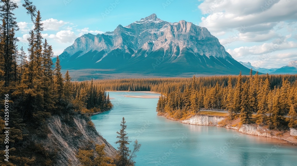 Scenic Mountain View with a Serene River Scenic Mountain View with a Serene River