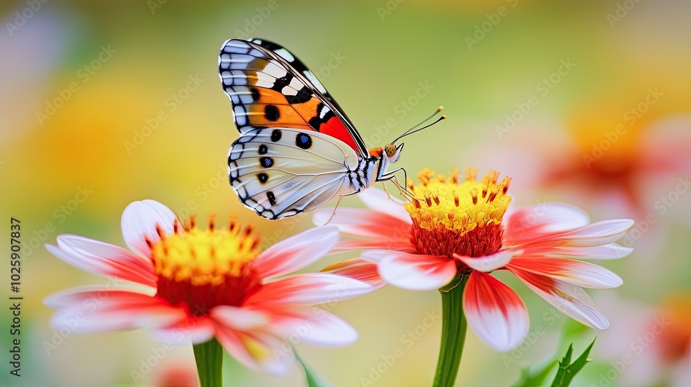 Butterfly on Colorful Flower in Bloom Butterfly on Colorful Flower in Bloom