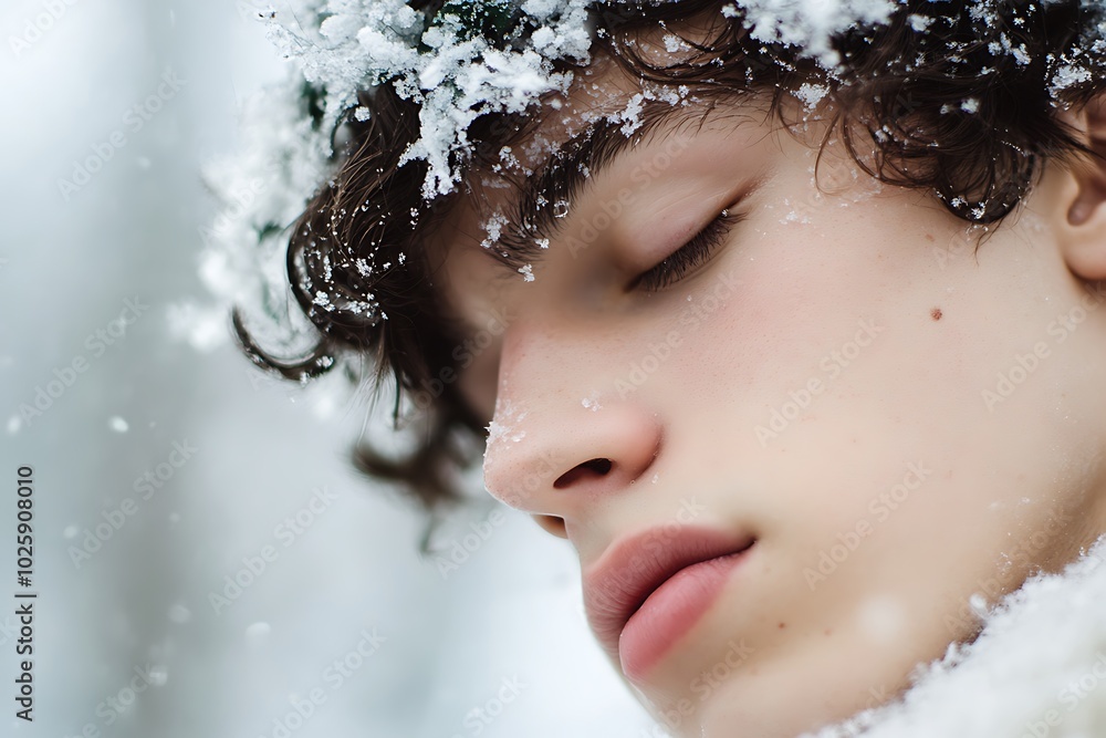 Close - up shot of a man in winter Close - up shot of a man in winter