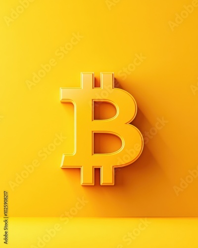 Bold Bitcoin symbol on vibrant yellow background representing digital currency