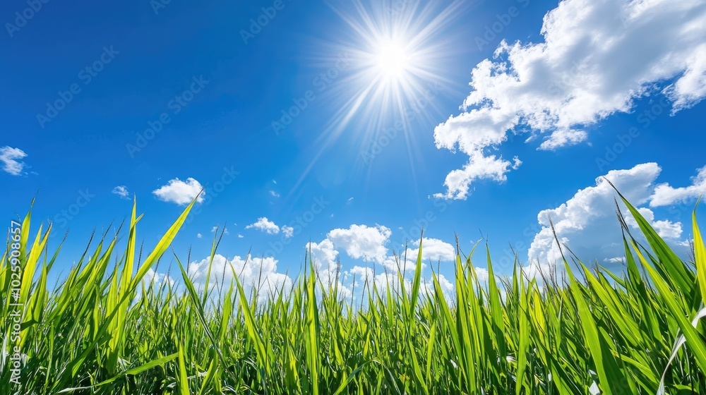 Bright Sunny Day Over Lush Green Grass Field Bright Sunny Day Over Lush Green Grass Field