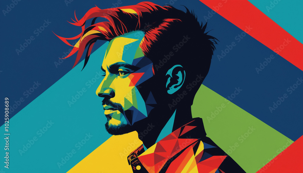 Fototapeta premium Abstract Man Silhouette with Geometric Shapes. Bold and Colorful Portrait.