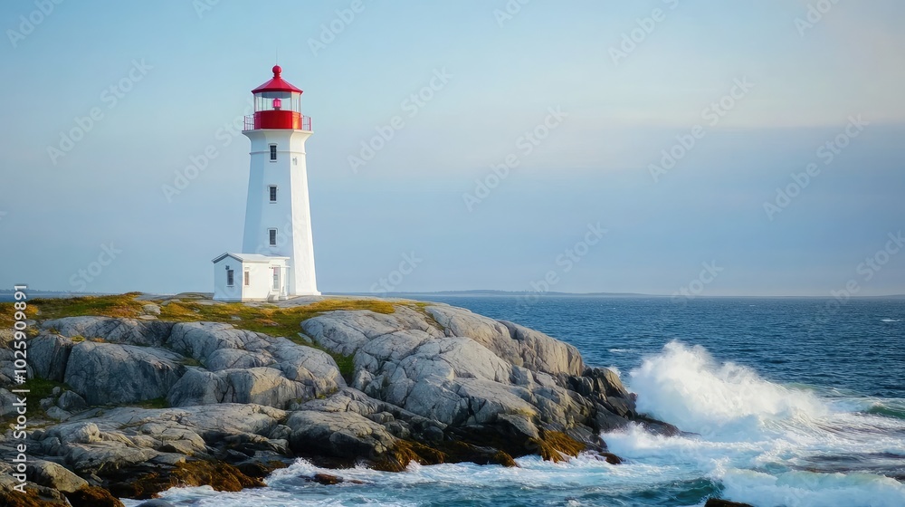 Scenic Lighthouse by the Ocean at Sunset Scenic Lighthouse by the Ocean at Sunset