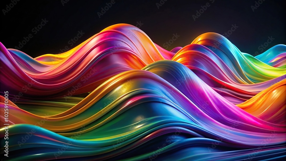Colorful abstract fluid waves on black background with depth of field Colorful abstract fluid waves on black background with depth of field