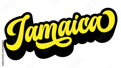 Jamaica country name written in retro groovy three-dimensional script lettering