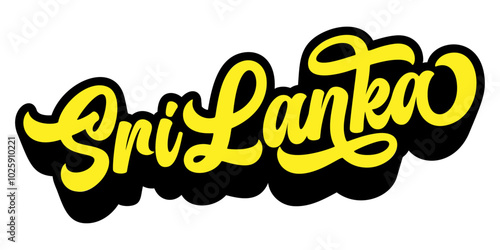 Sri Lanka country name written in retro groovy three-dimensional script lettering