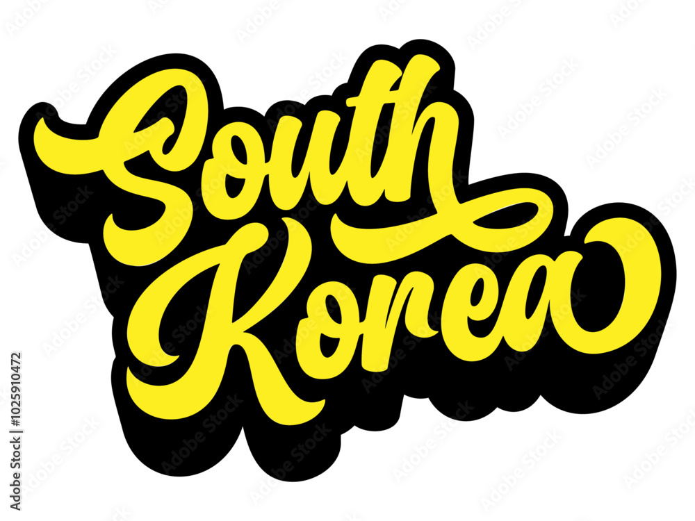 South Korea country name written in retro groovy three-dimensional script lettering South Korea country name written in retro groovy three-dimensional script lettering